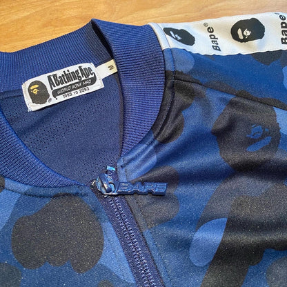 BAPE Blue Camo Tape Jersey Zip-up Jacket. Size Medium