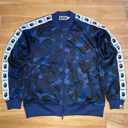 BAPE Blue Camo Tape Jersey Zip-up Jacket. Size Medium