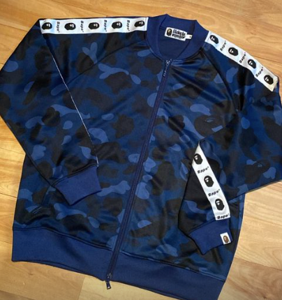 BAPE Blue Camo Tape Jersey Zip-up Jacket. Size Medium