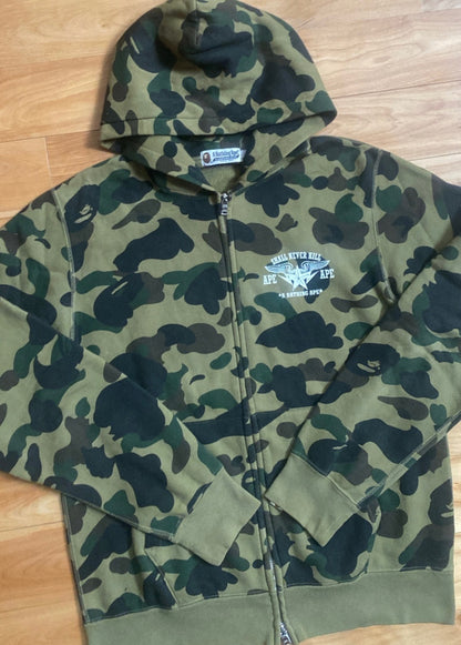 BAPE Green Camo Varsity Hoodie Sweatshirt