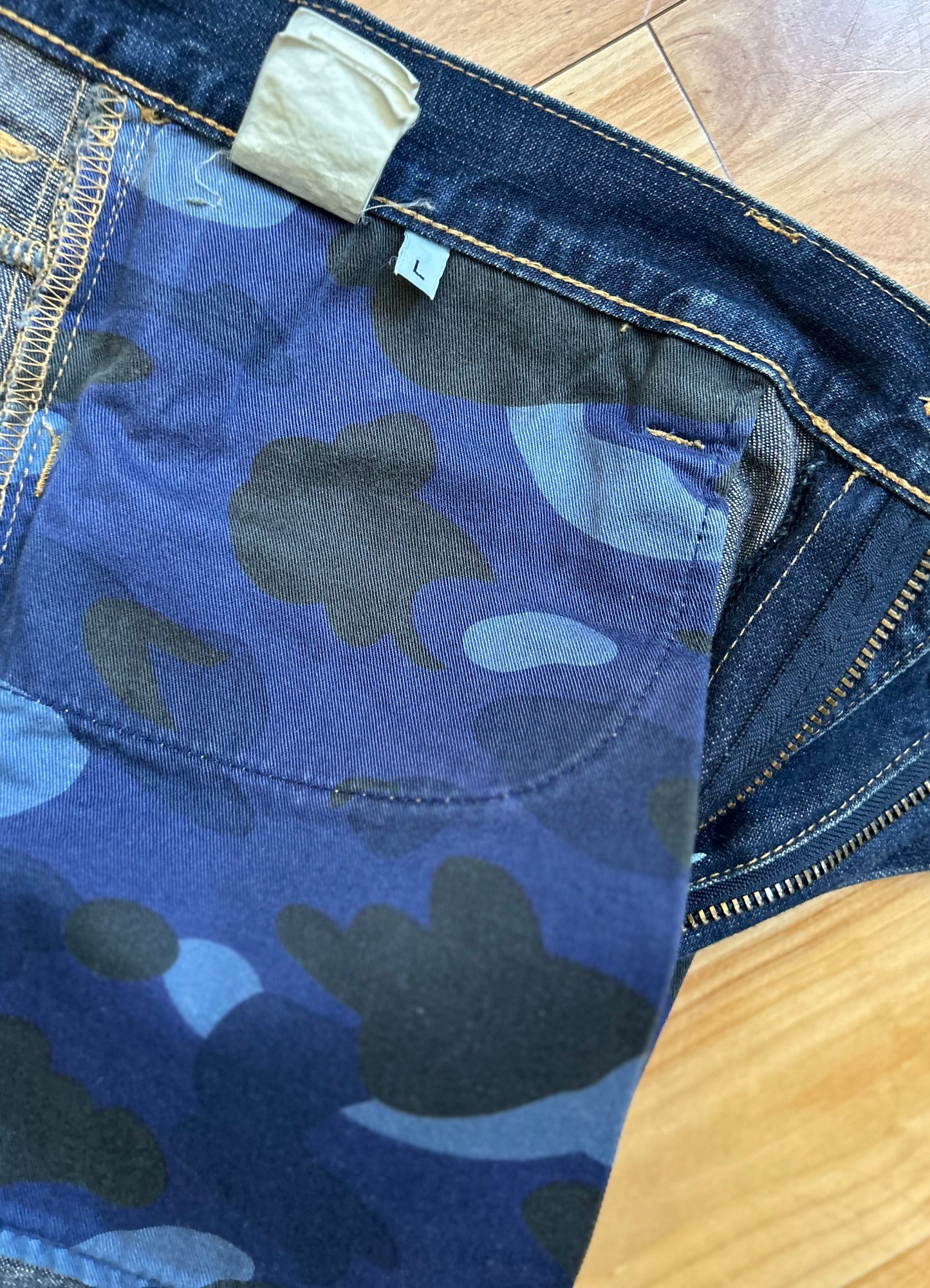 BAPE Bapesta Crotch Print Blue Denim Pants. 36x33"