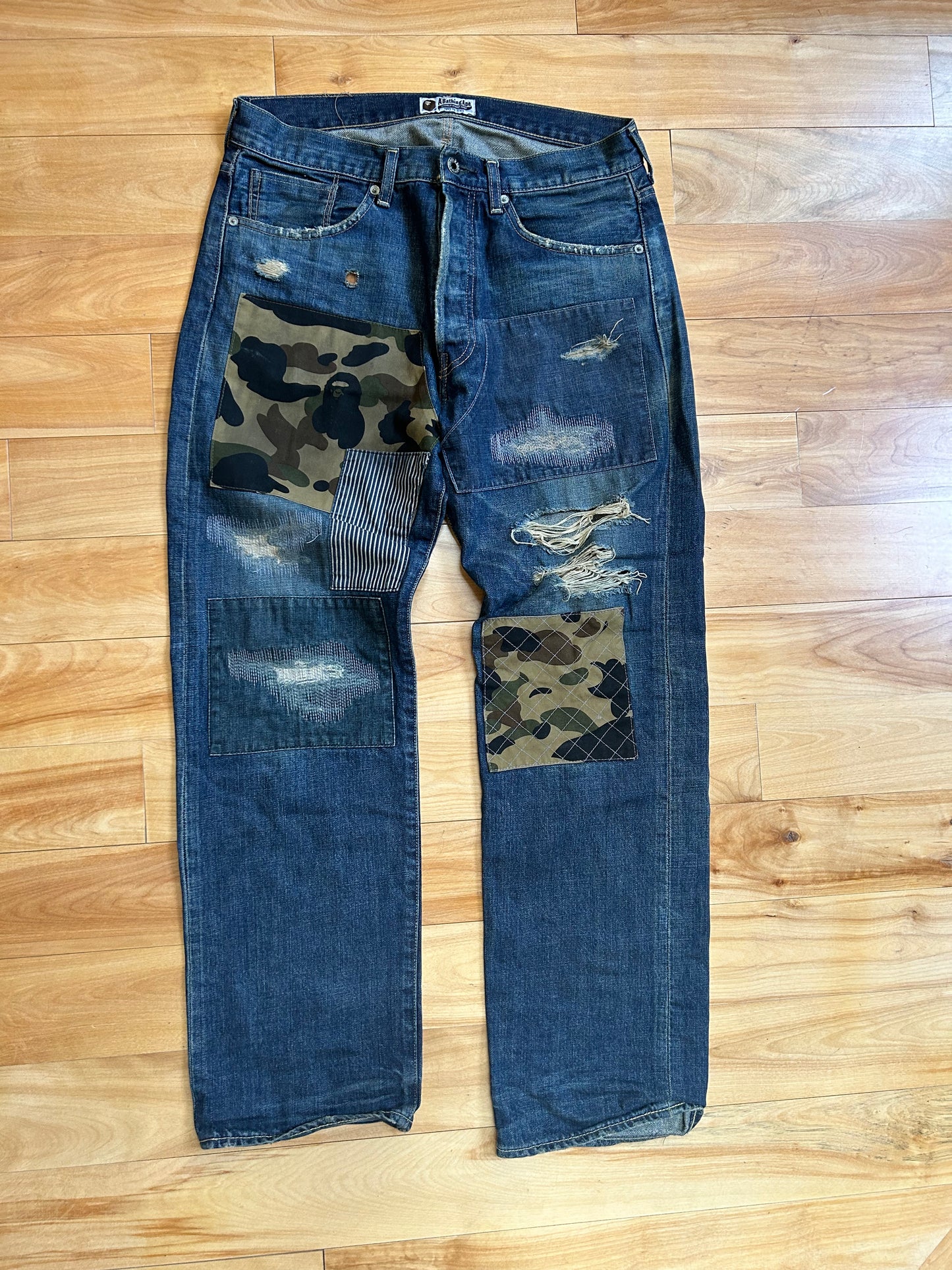 BAPE 1st Camo Denim Patchwork Jeans. 32x31"