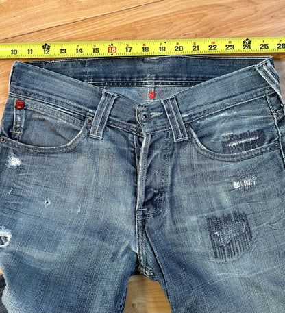 Distressed patched jeans EVISU PUMA Collab Vintage Blue denim. 30x32"