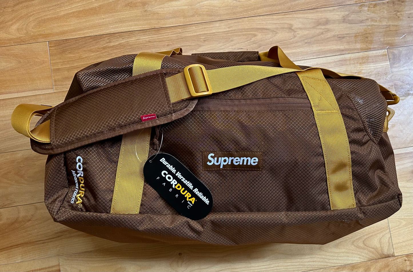 Supreme Duffel Bag, Cordura, Brown and Gold