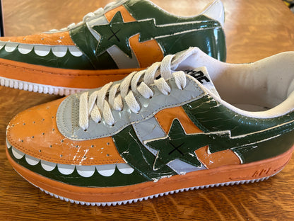 BAPE x Kaws Orange/Green Chomper Bapesta. Men's size 9.5