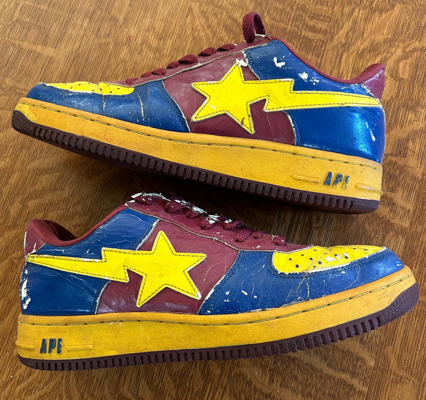 Bapesta Blue/Yellow/Burg Shoes. Men's size 10