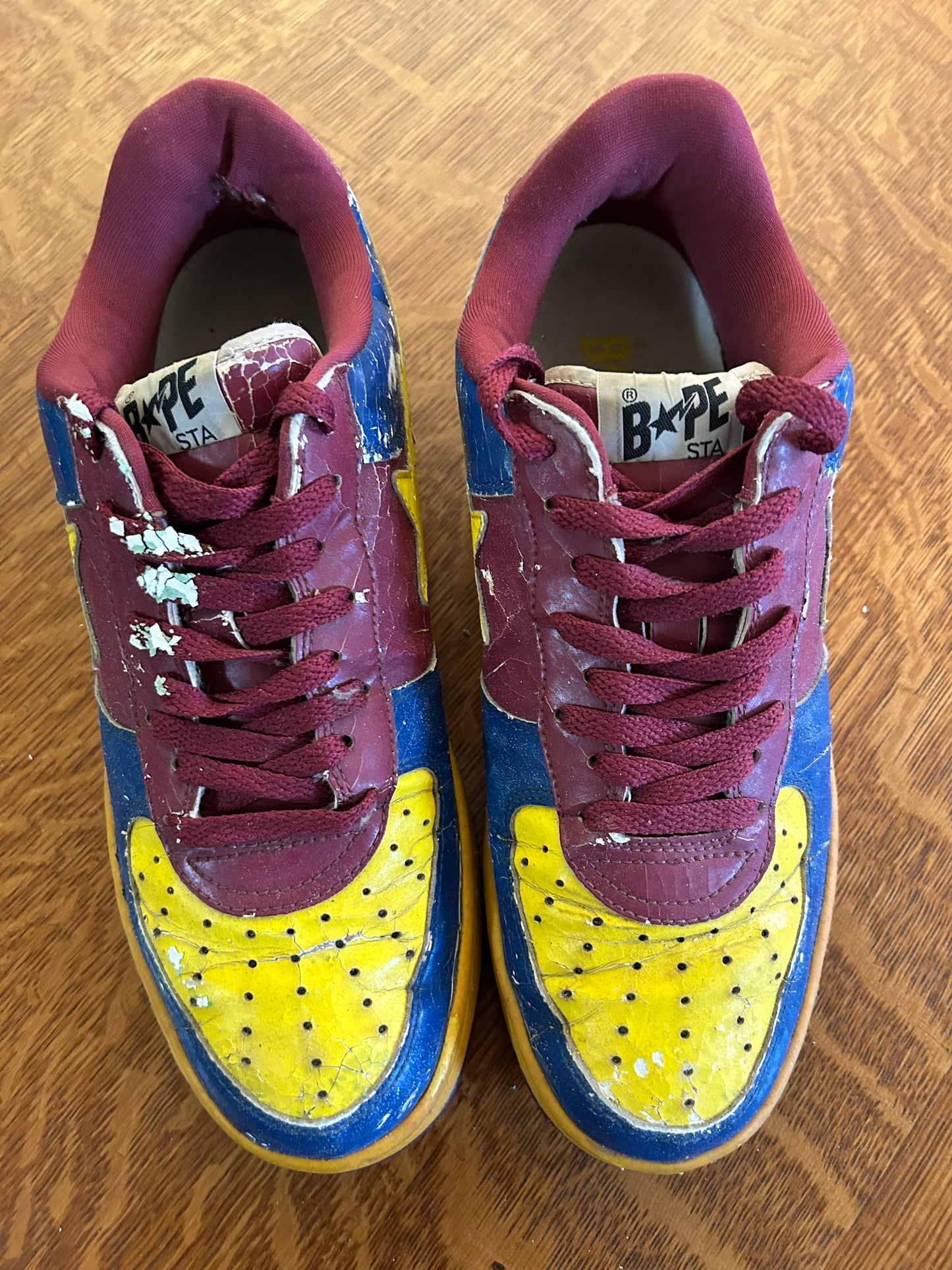 Bapesta Blue/Yellow/Burg Shoes. Men's size 10