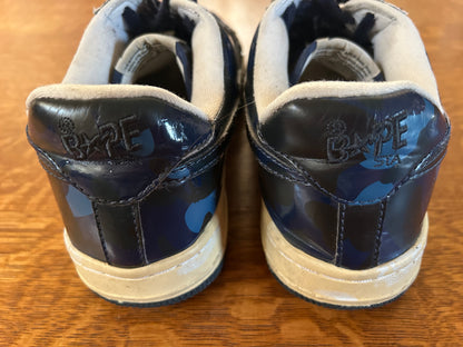 BAPE Black and Blue Camo Patent Leather Bapestas. Men's size 9