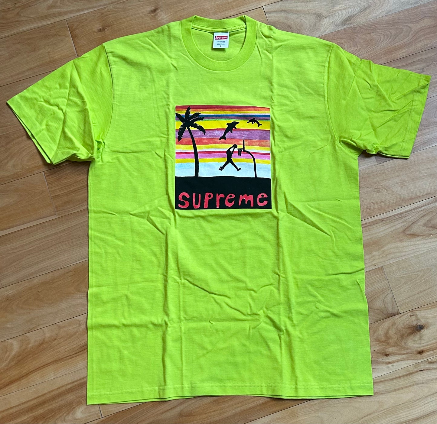 Supreme Bright Green Dunk TShirt. Size Large