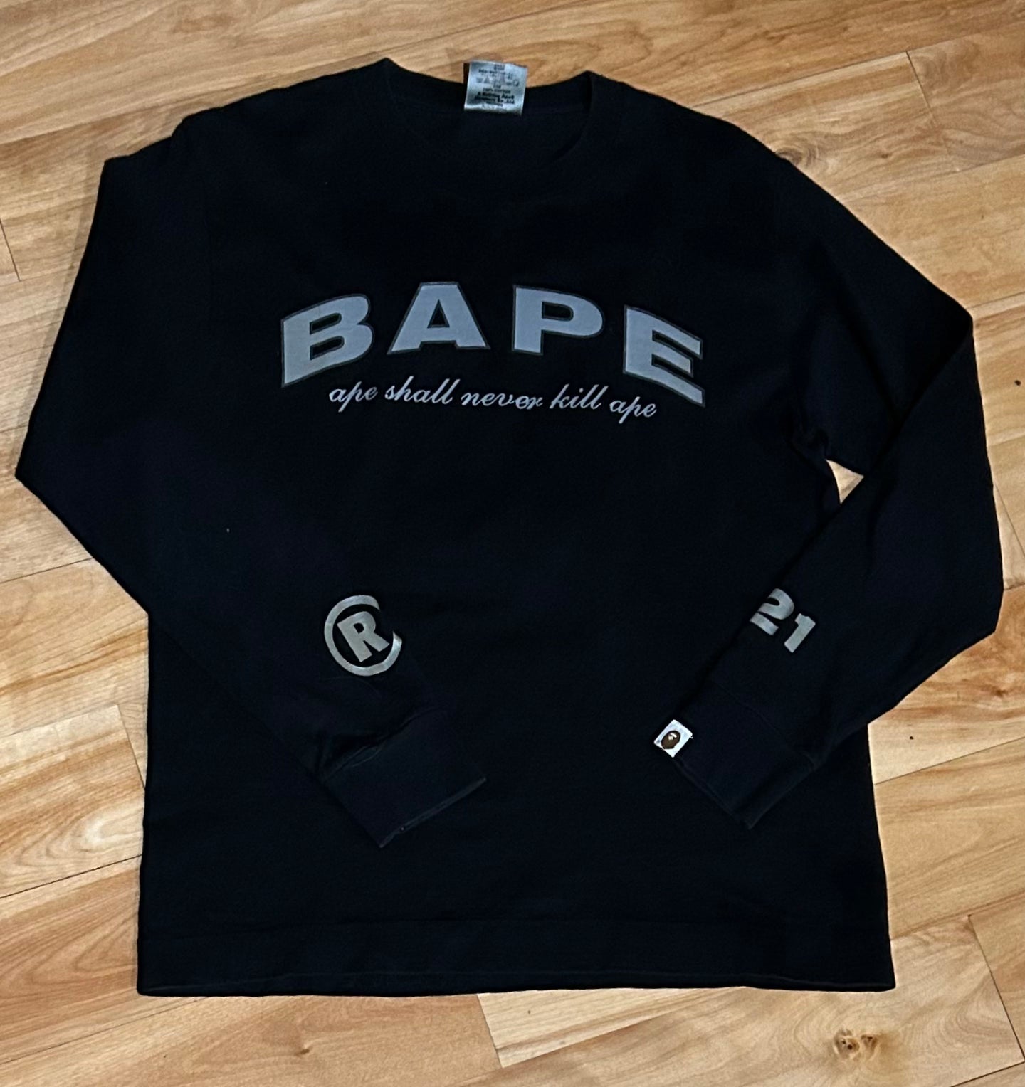 BAPE Ape Shall Never Kill Ape MADE BY GENERAL Long Sleeve Black TShirt, Size M