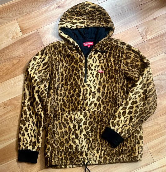 Supreme Faux Fur Leopard Hoodie Half-Zip Jacket