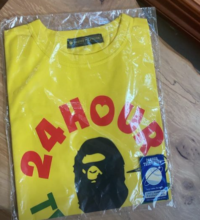 BAPE 24 Hour Television Yellow Ape Short Sleeve TShirt. Size Small