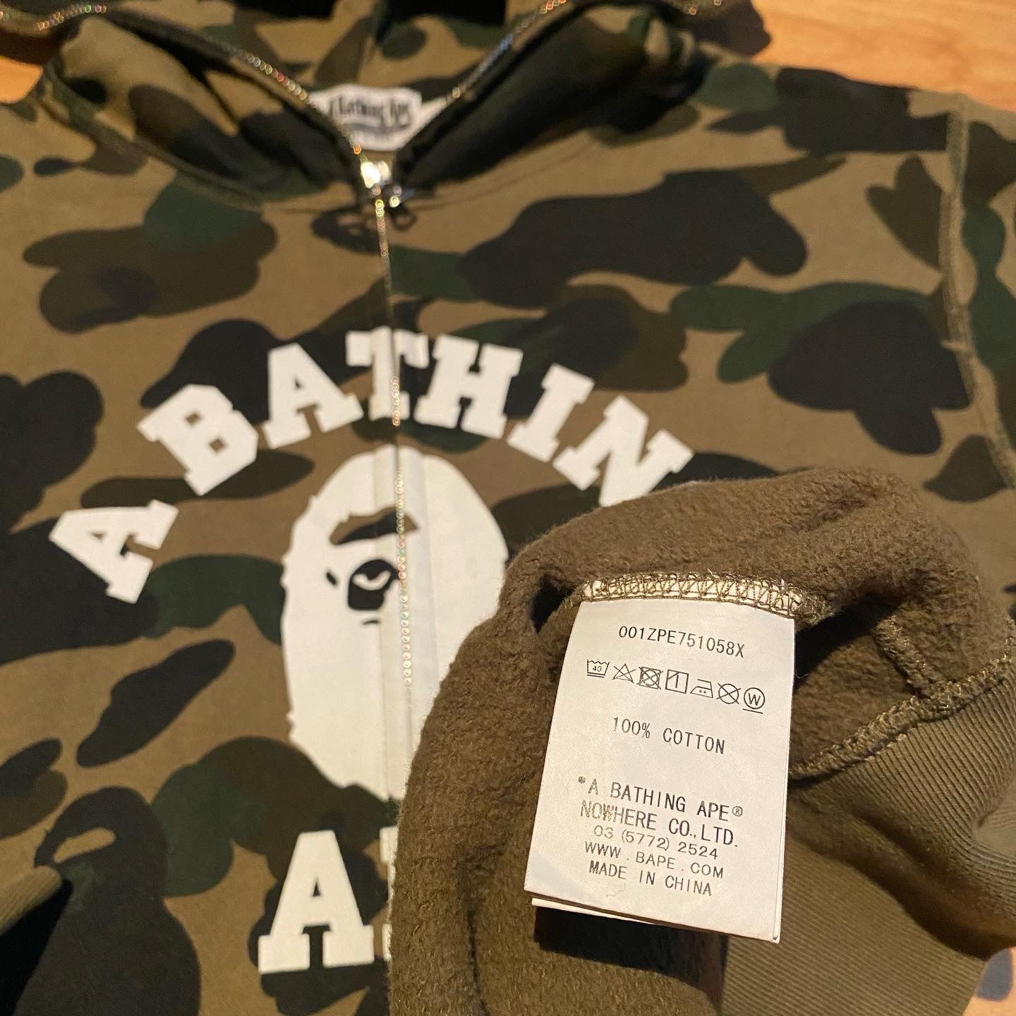 BAPE 1st Camo Green College Logo Full ZIp Hoodie