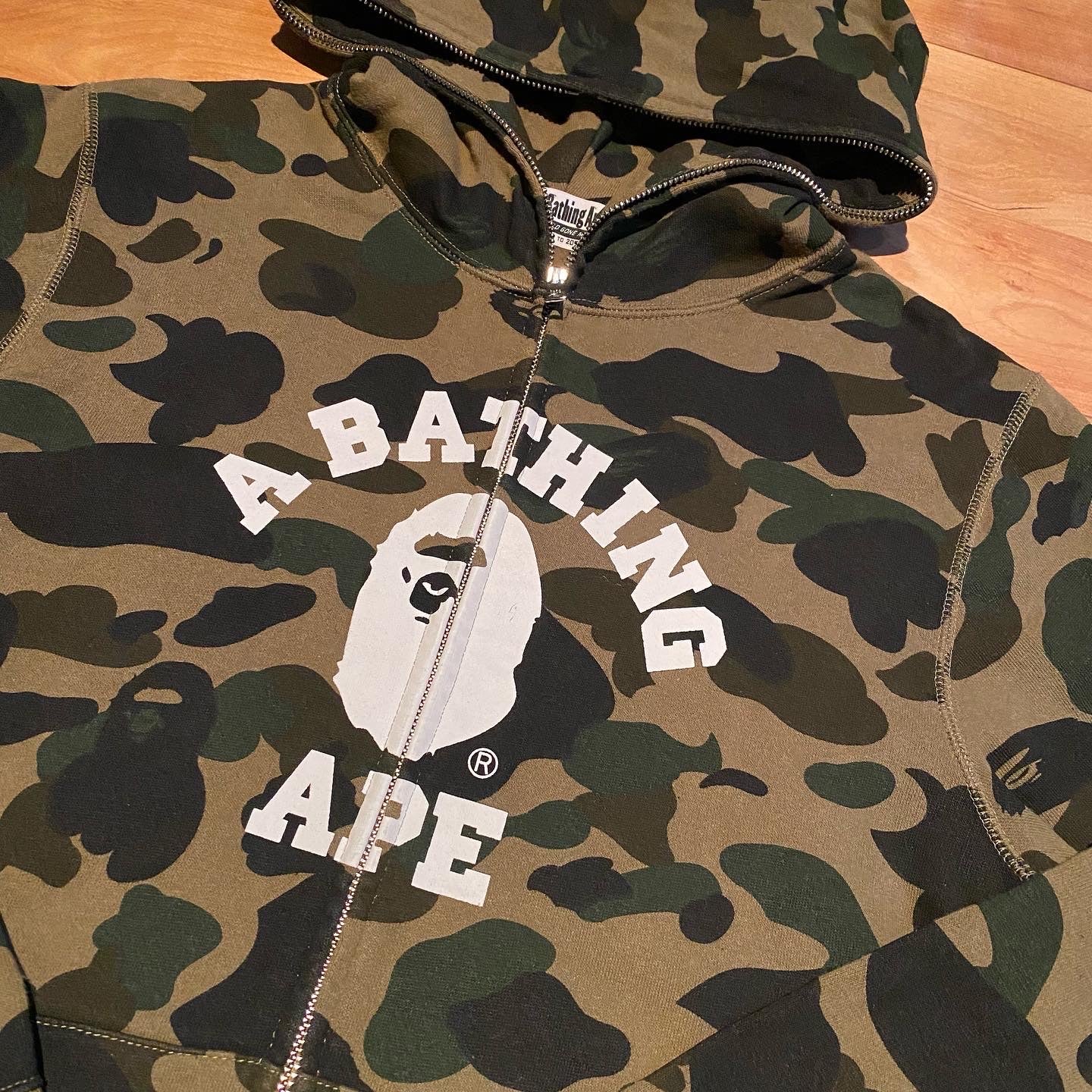 BAPE 1st Camo Green College Logo Full ZIp Hoodie