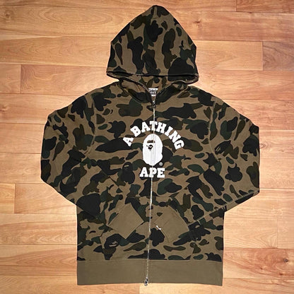 BAPE 1st Camo Green College Logo Full ZIp Hoodie