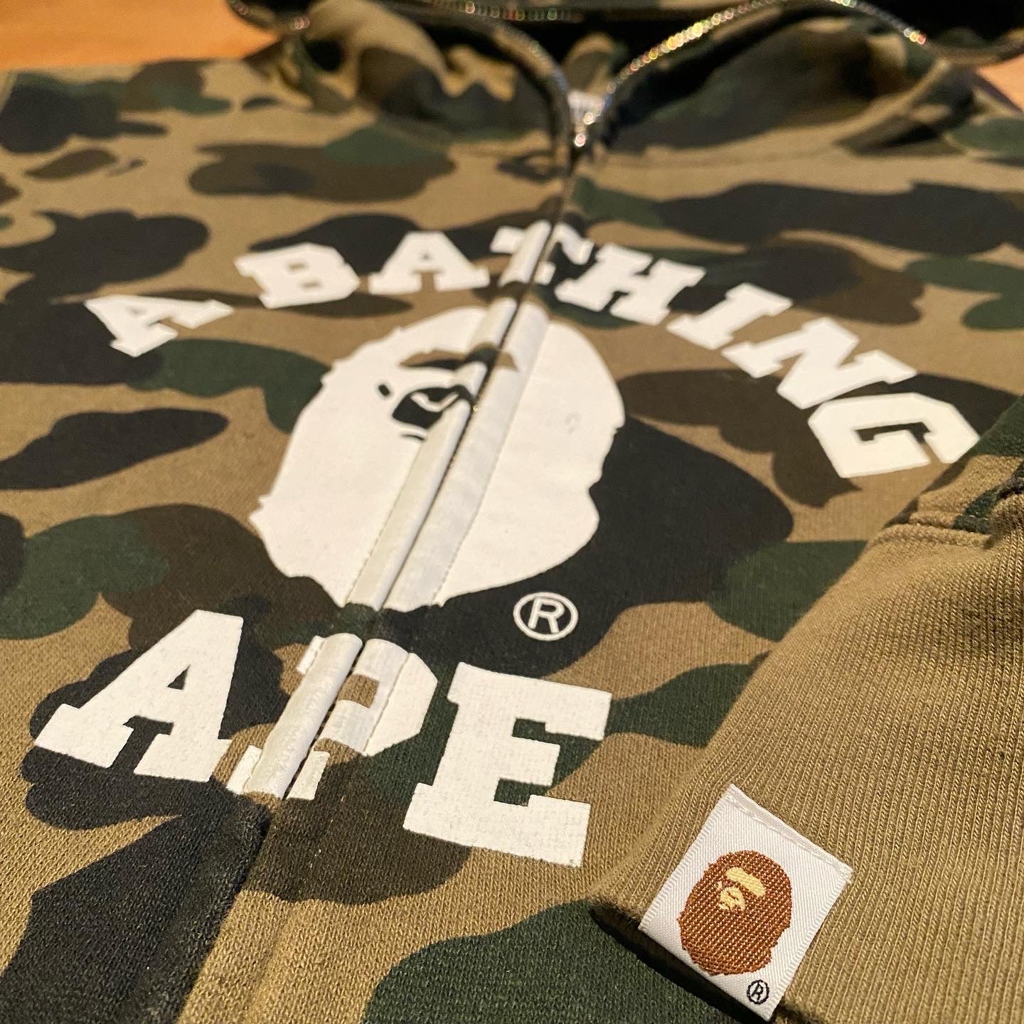 BAPE 1st Camo Green College Logo Full ZIp Hoodie