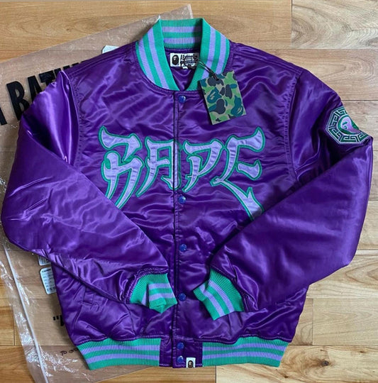 BAPE Satin Varsity Jacket Purple. Size Medium.