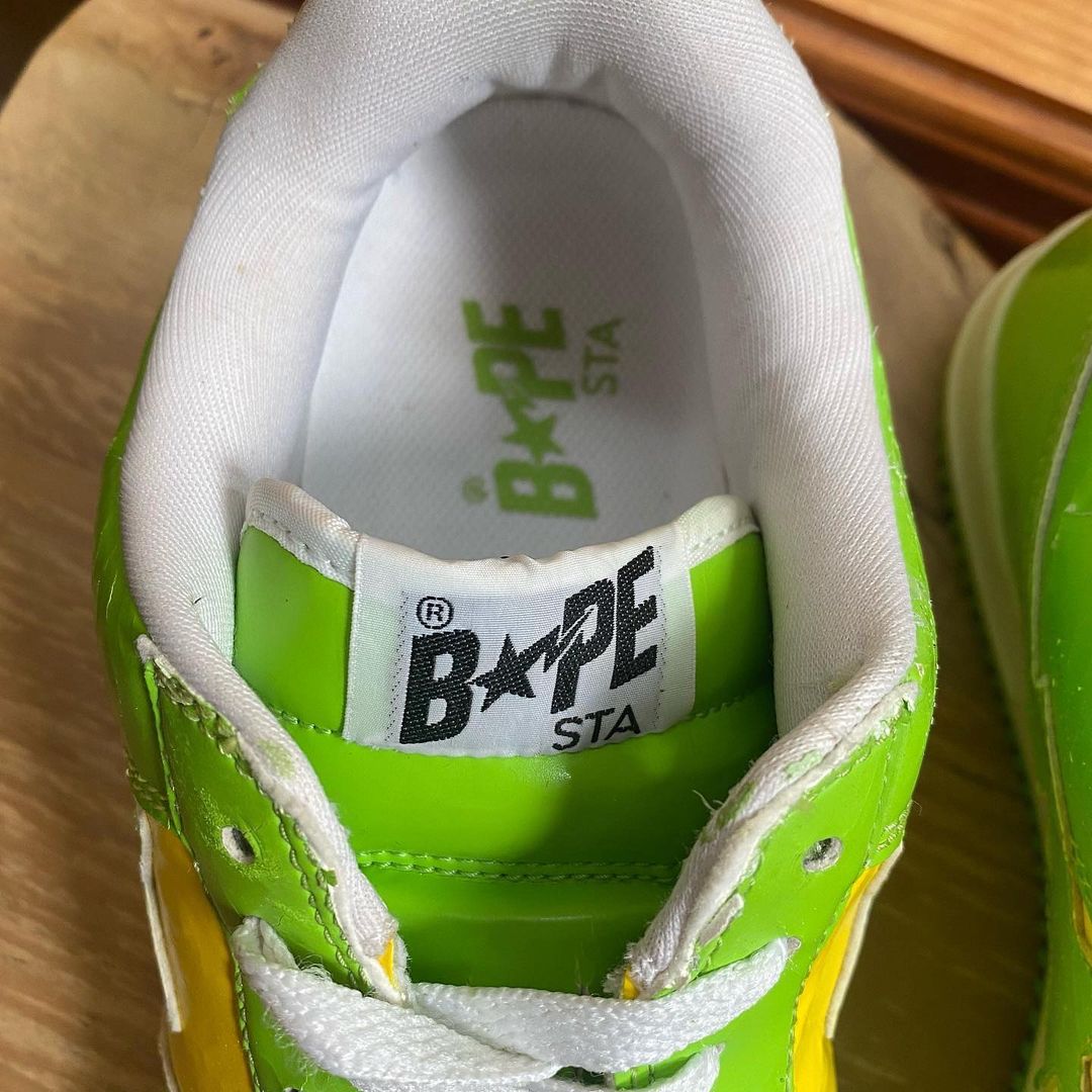 BAPE Milo Borg Green/Yellow Bapesta Shoes. Men's size 8.5