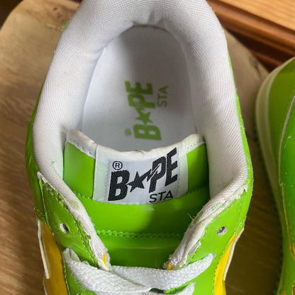 BAPE Milo Borg Green/Yellow Bapesta Shoes. Men's size 8.5