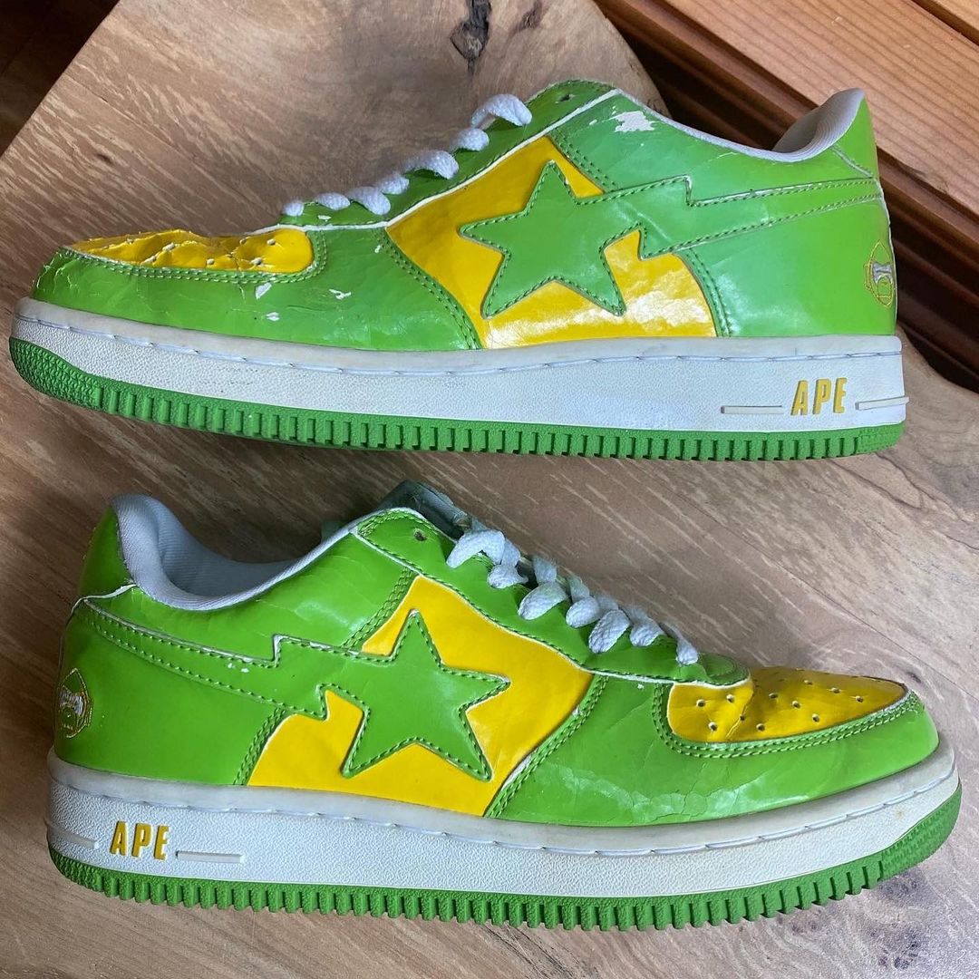 BAPE Milo Borg Green/Yellow Bapesta Shoes. Men's size 8.5