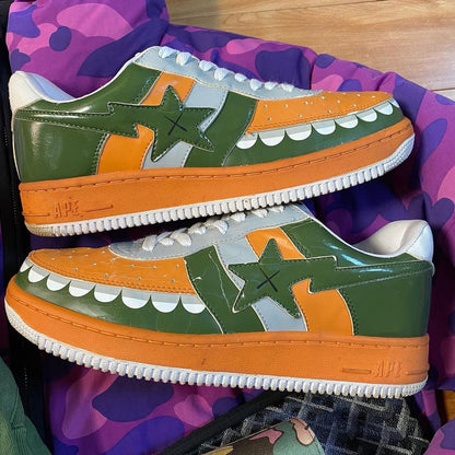 BAPE x Kaws Orange/Green Chomper Bapesta. Men's size 9.5