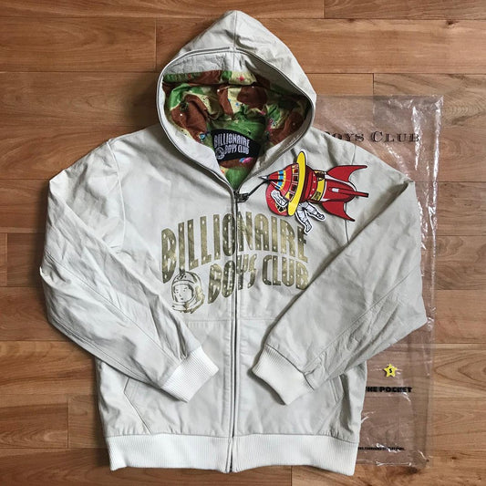 Billionaire Boys Club Arc Logo/Space Camo Lined Leather Full Zip Hoodie