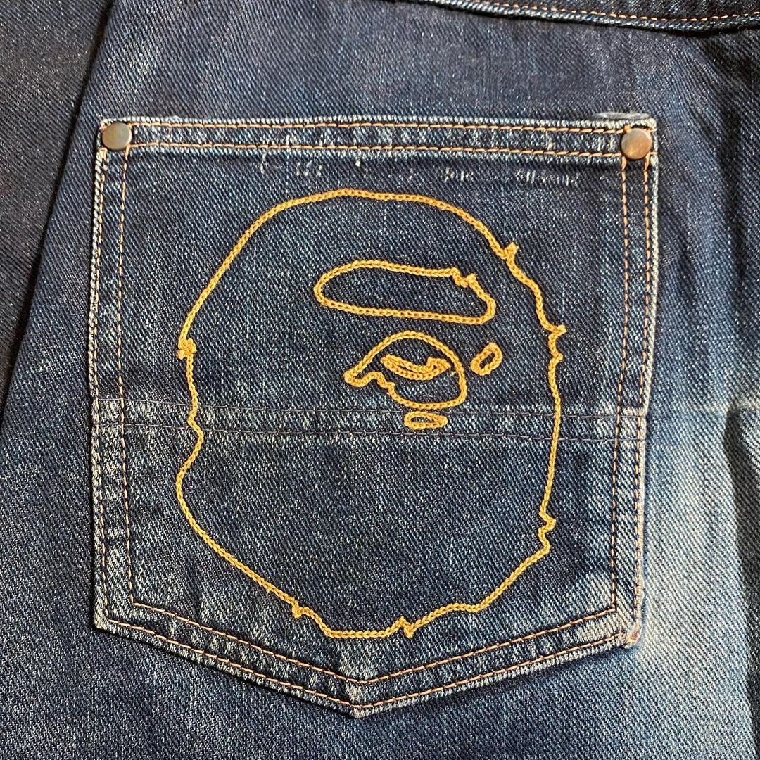 BAPE Embroidered Ape Head Denim jeans pants. 32x34"