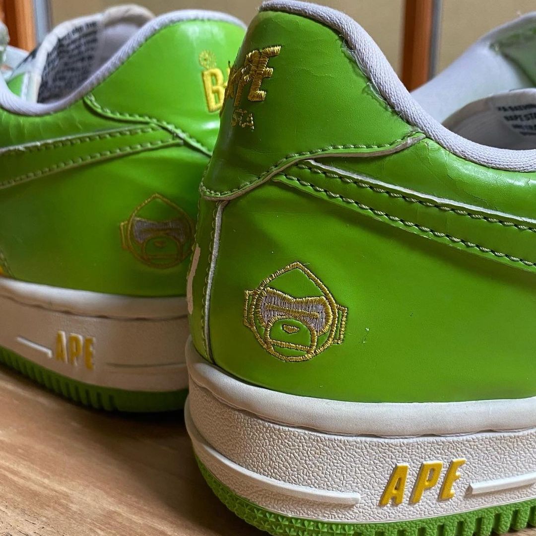 BAPE Milo Borg Green/Yellow Bapesta Shoes. Men's size 8.5