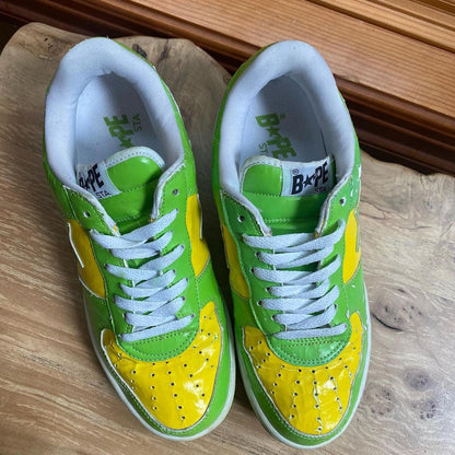 BAPE Milo Borg Green/Yellow Bapesta Shoes. Men's size 8.5