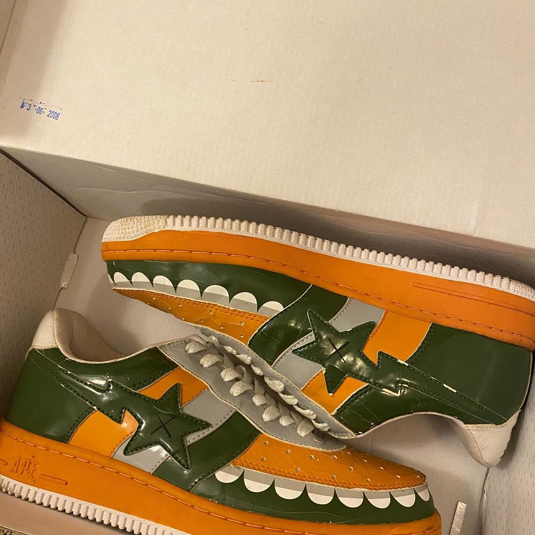 BAPE x Kaws Orange/Green Chomper Bapesta. Men's size 9.5