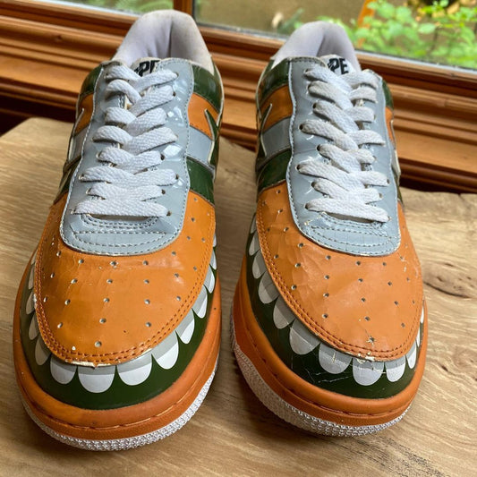 BAPE x Kaws Orange/Green Chomper Bapesta. Men's size 9.5