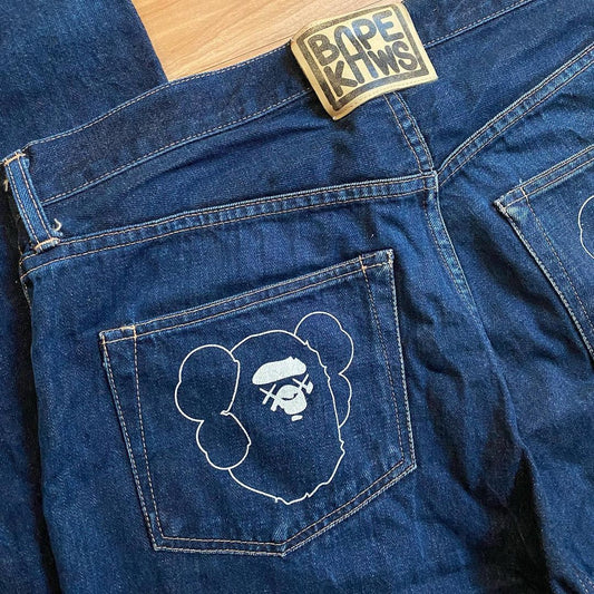 BAPE x Kaws Companion Ape Head Denim Jeans. 32x30"