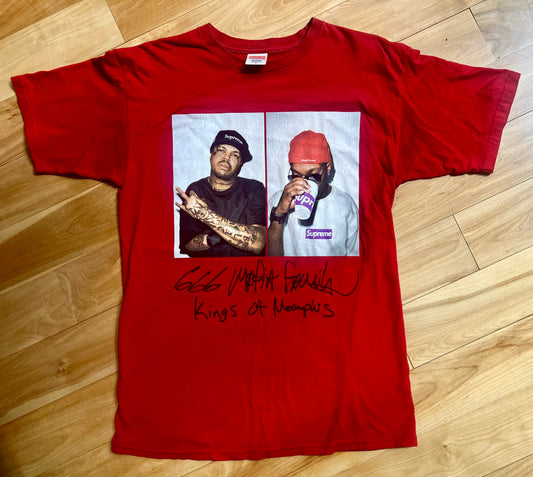 Supreme Red Three 6 Mafia Photo TShirt. Size Medium