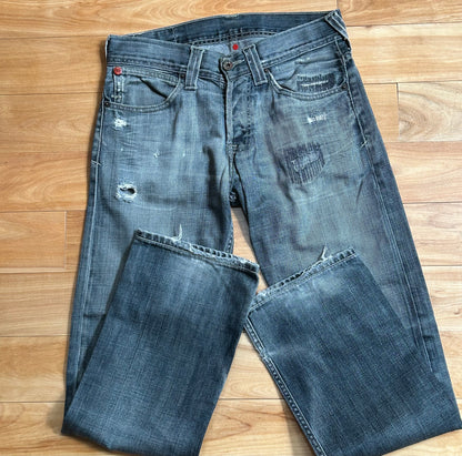 Distressed patched jeans EVISU PUMA Collab Vintage Blue denim. 30x32"