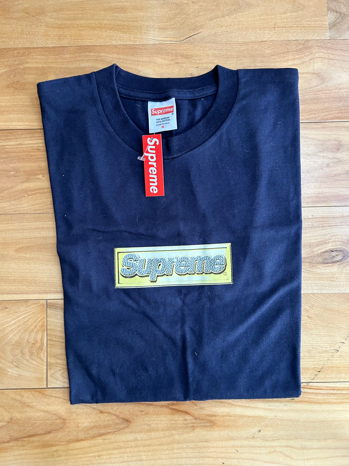 Supreme Dark Blue Bling Logo Tee Tshirt. Size Medium